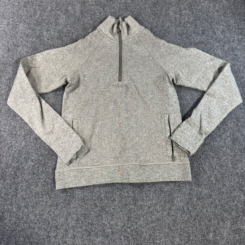 Lululemon Scuba Half Zip Pullover Heathered Green Grey Mock Neck Thumbholes Sz M